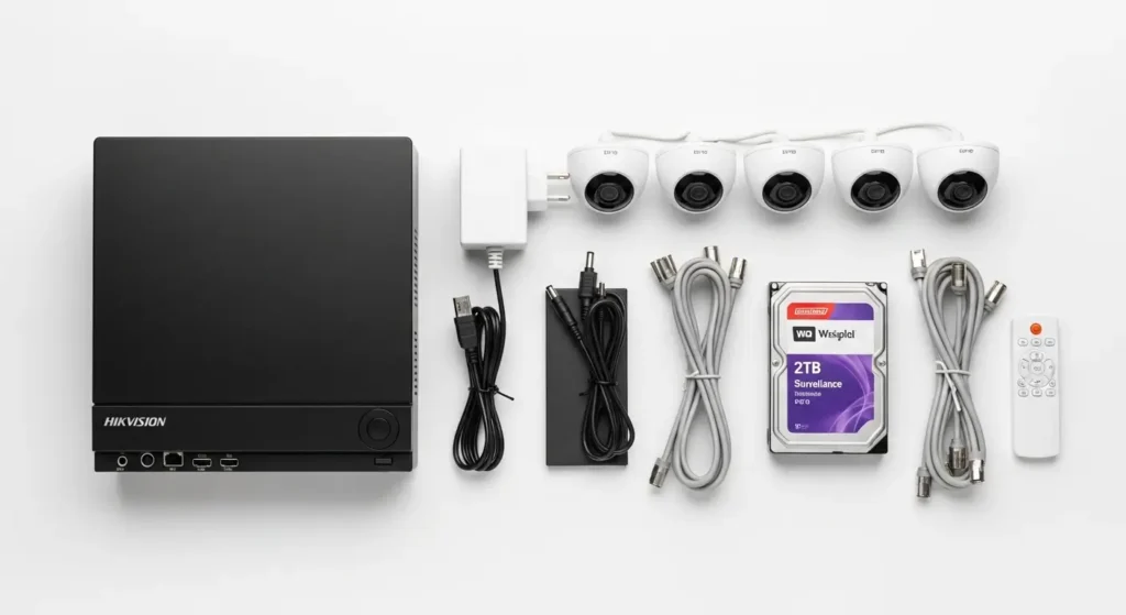 Kit complet de vidéosurveillance avec DVR, 4 caméras dôme, disque dur et câblage