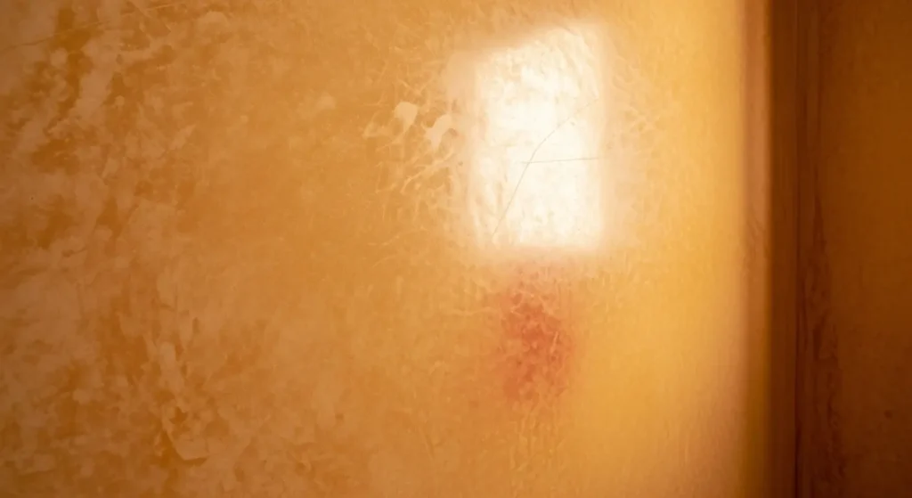 Mur en tadelakt marocain traditionnel dans une salle de bain, finition lisse et brillante