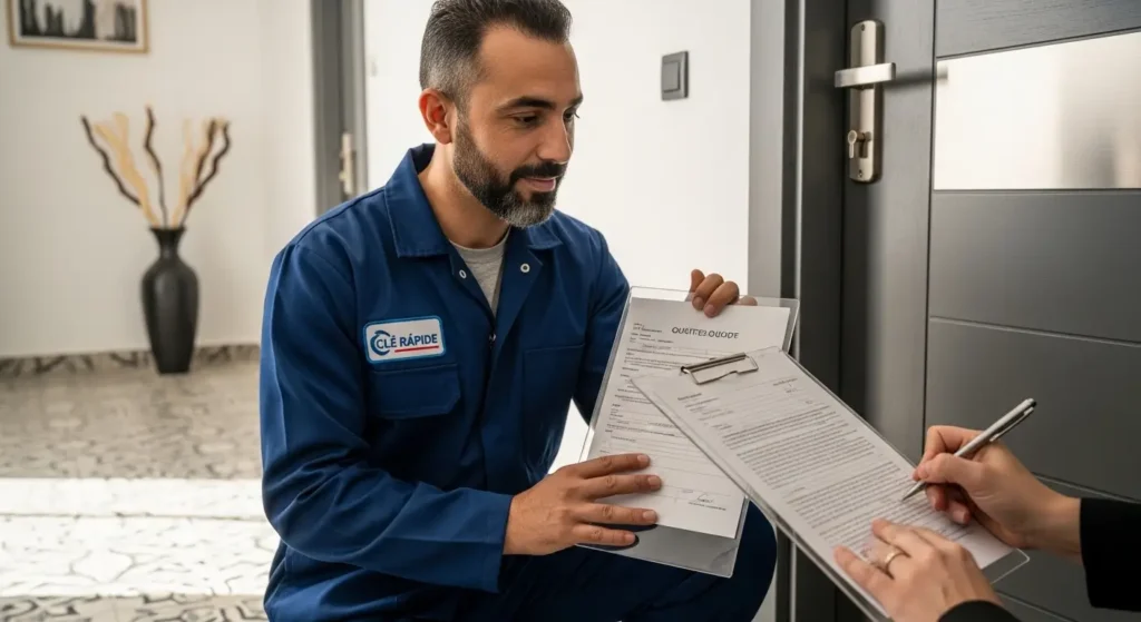 Serrurier marocain présentant un devis écrit avant intervention