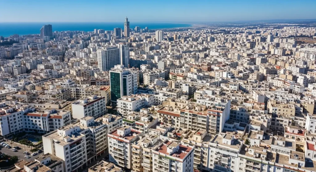 Vue aérienne de Casablanca avec immeubles résidentiels au Maroc