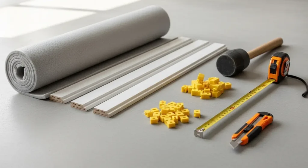 accessoires pose parquet sous-couche plinthes outillage