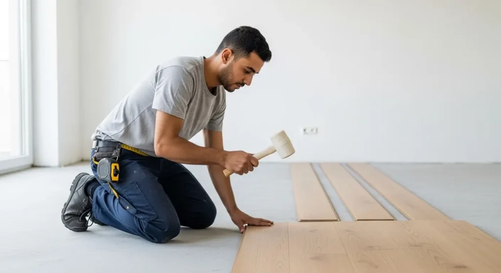 artisan marocain professionnel pose parquet appartement