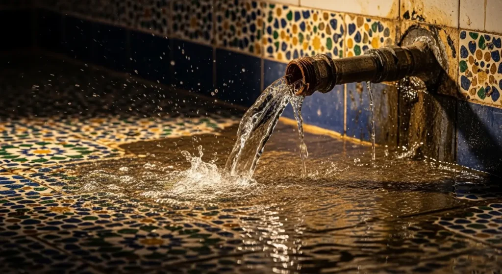 fuite d eau urgente sur tuyau dans une salle de bain au Maroc